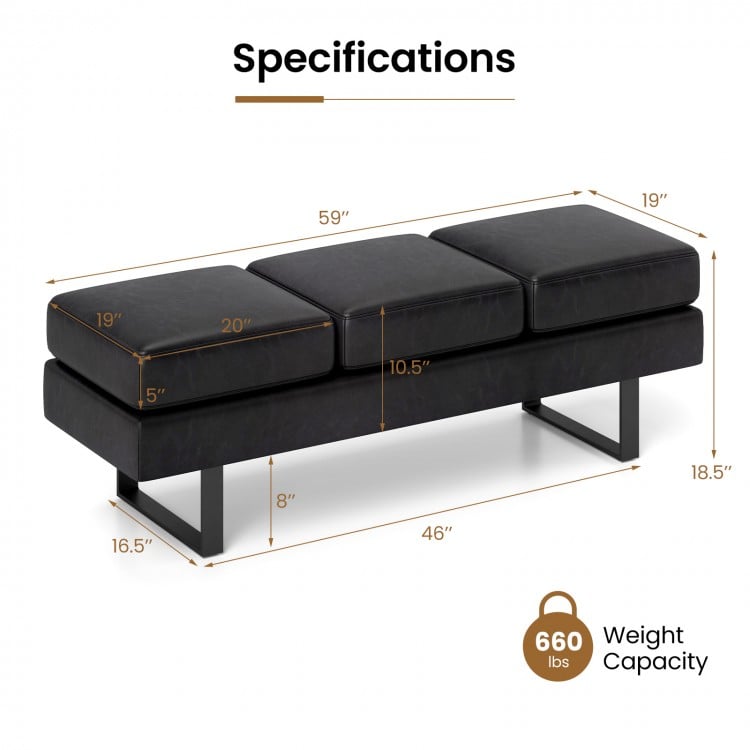 Waiting Room Bench Seating Long Bench with Metal Frame Leg-Black