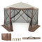 Pop-up Gazebo 6-sided Instant Setup Screen House Hub Tent with Mesh Netting Walls-Coffee