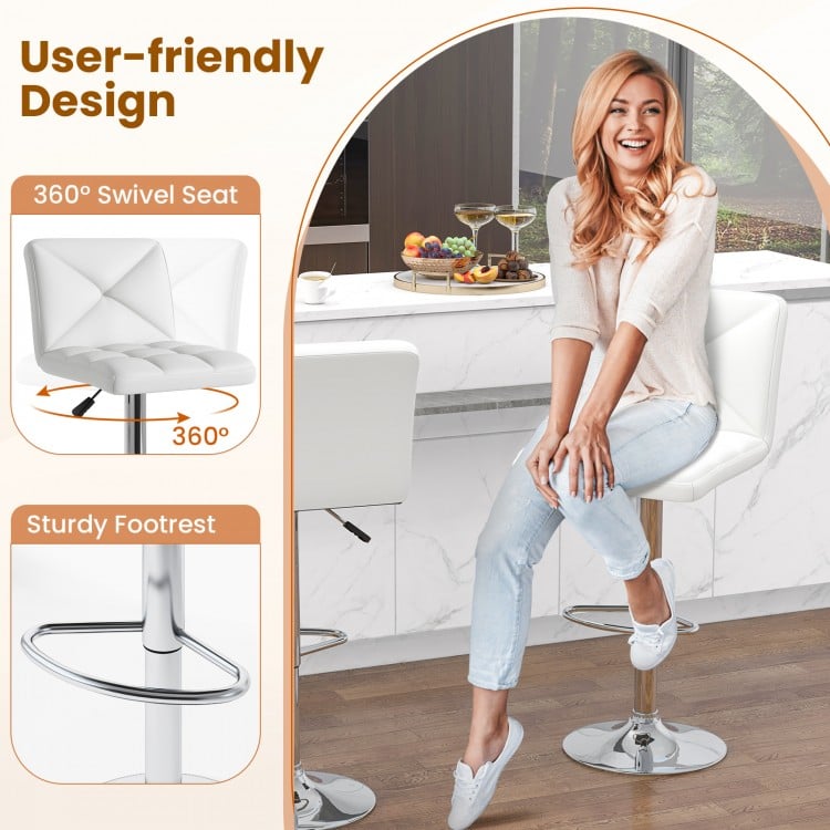 PU Leather Upholstered Bar Stools Set of 2 with Back and Adjustable Height-White