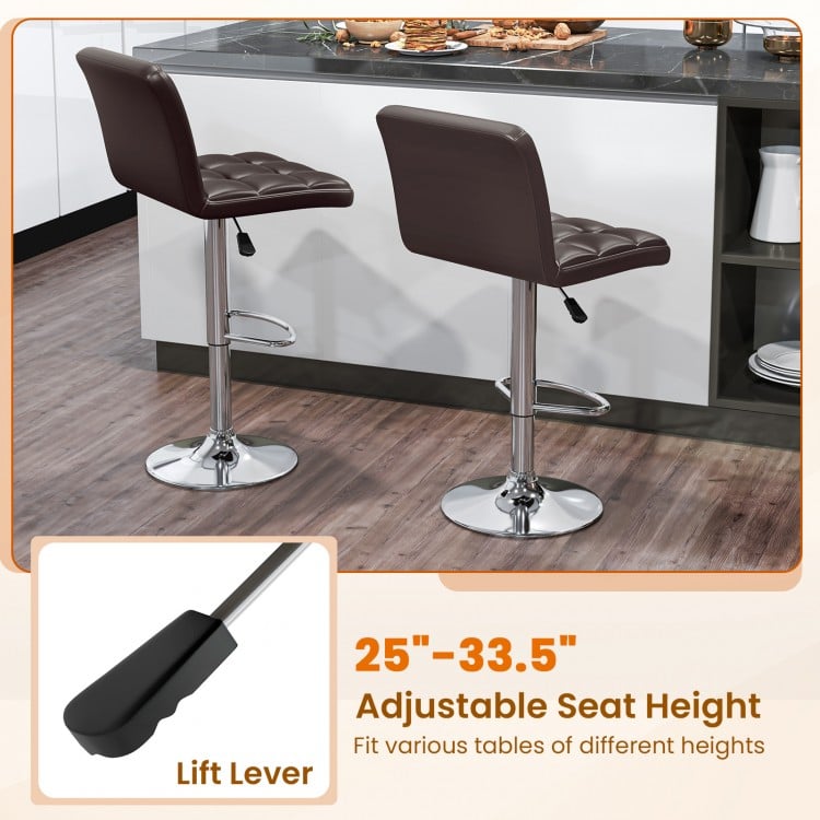 PU Leather Upholstered Bar Stools Set of 2 with Back and Adjustable Height-Brown