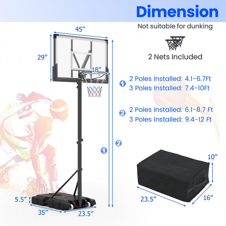 Portable Adjustable Basketball Hoop System (4.1–10 ft) – Indoor & Outdoor