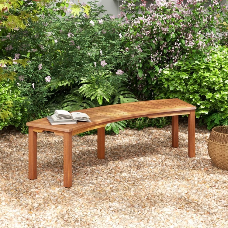 Outdoor Curved Acacia Wood Fire Pit Bench with Slatted Seat-1 Piece