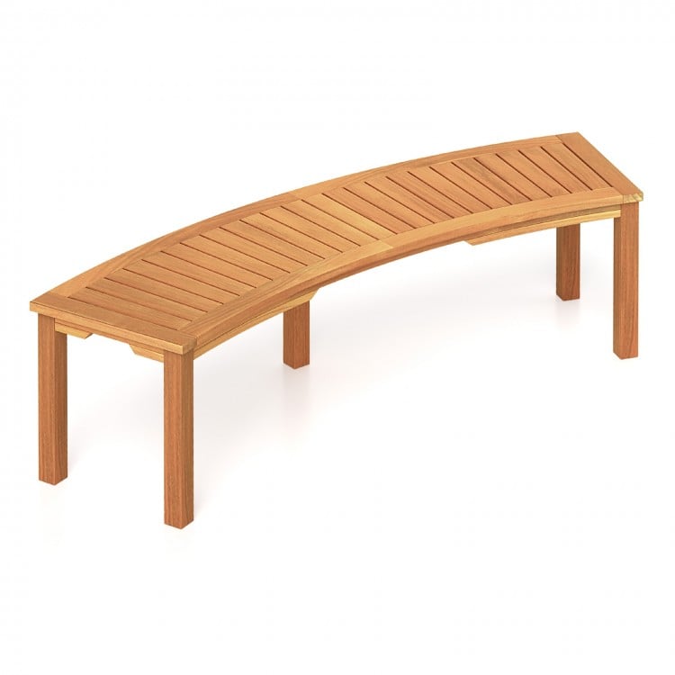 Outdoor Curved Acacia Wood Fire Pit Bench with Slatted Seat-1 Piece
