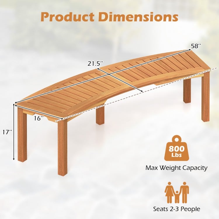 Outdoor Curved Acacia Wood Fire Pit Bench with Slatted Seat-1 Piece