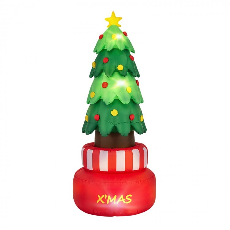 8 Feet Inflatable Rotating Xmas Tree with Built-in LED Lights and Water Bags