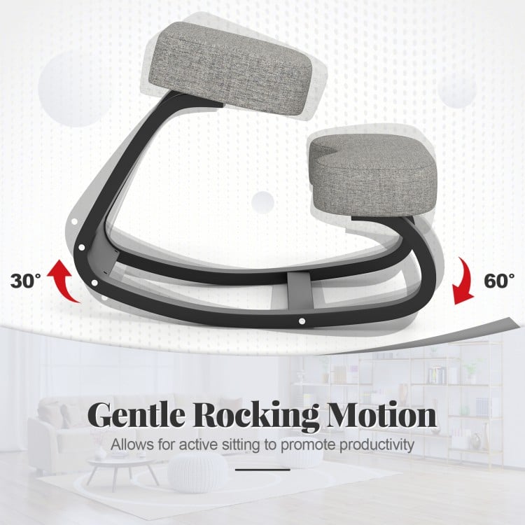 Wooden Ergonomic Rocking Kneeling Backless Chair with Padded Cushion-Grey