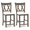 Set of 2 Bar Stools with Cross Back and Linen Fabric Upholstered Seat-Beige