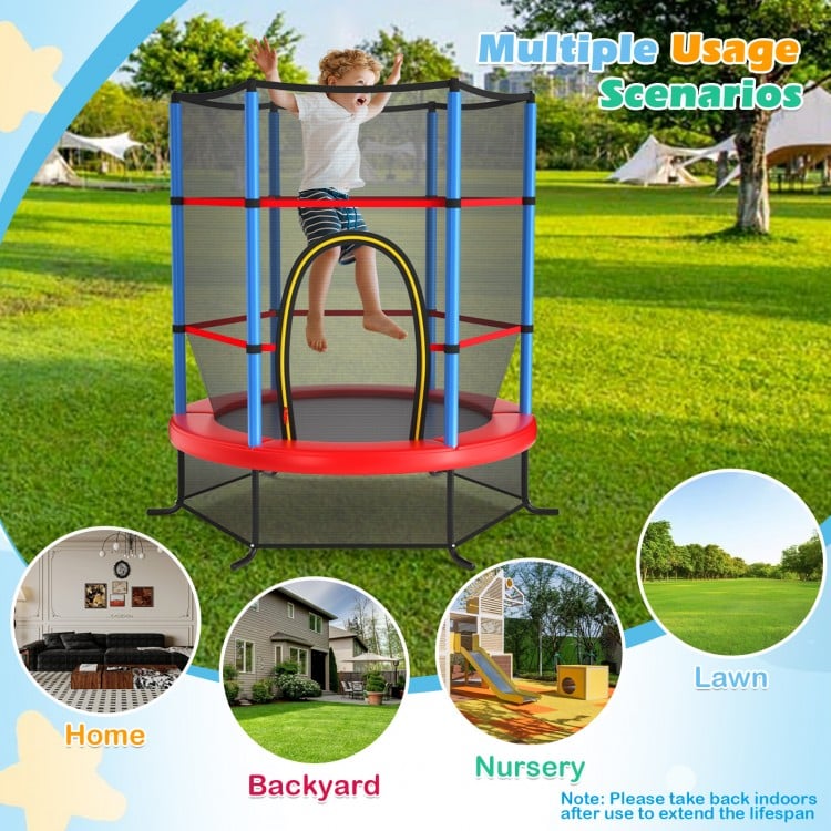 55 Inch Kids Recreational Trampoline Bouncing Jumping Mat with Enclosure Net