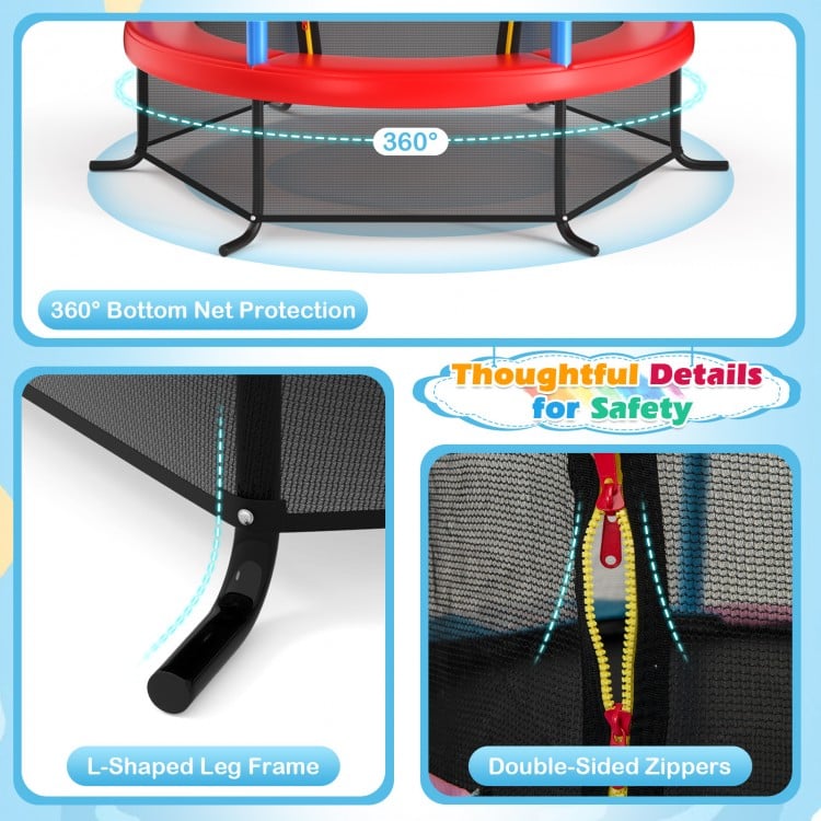 55 Inch Kids Recreational Trampoline Bouncing Jumping Mat with Enclosure Net