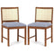 Rattan Dining Chair Set of 2 with Rubber Wood Frame and Linen Fabric Padded Seat-Walnut