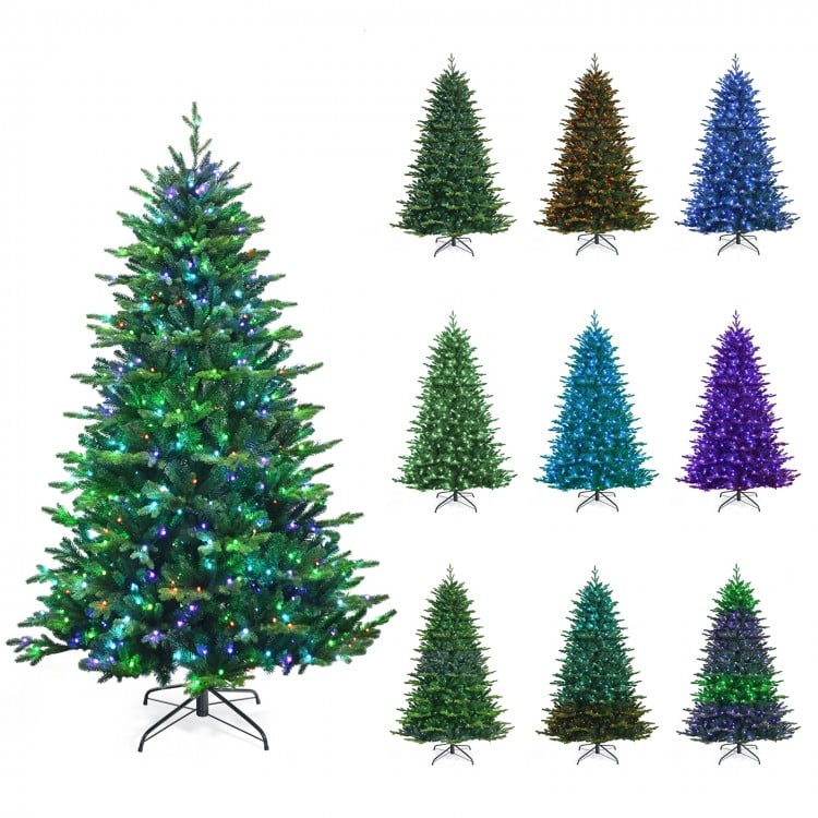 Pre-lit Artificial Hinged Christmas Tree with APP Controlled LED Lights-7'