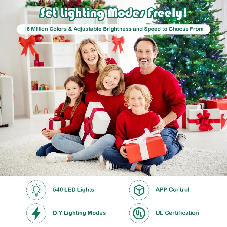 Pre-lit Artificial Hinged Christmas Tree with APP Controlled LED Lights-7'