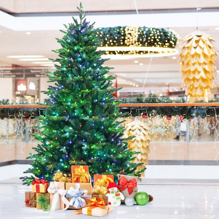 Pre-lit Artificial Hinged Christmas Tree with APP Controlled LED Lights-8'