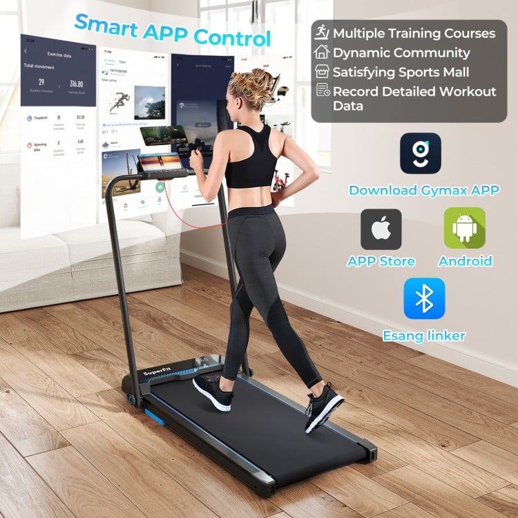 3 in 1 Folding Treadmill with Remote Control and LED Display-Blue