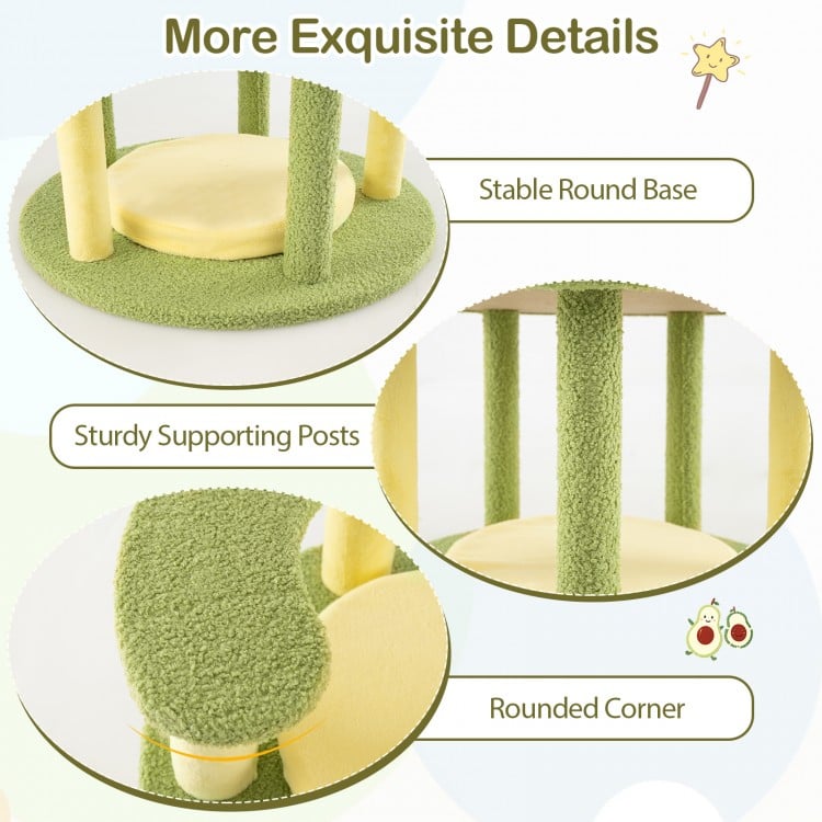 Multi-level Cat Tree Avocado Theme Cat Tower with Wide Perch Rotatable Basket-Green