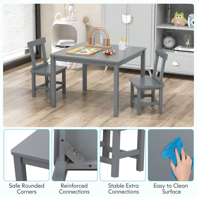Wooden Kids Table and 2 Chairs Set with Anti-slip Foot Pads-Gray