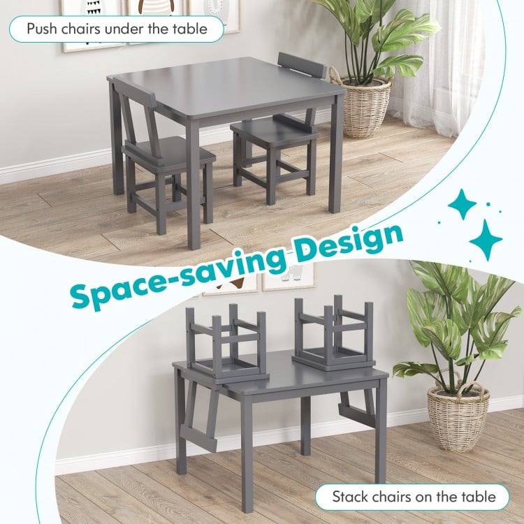 Wooden Kids Table and 2 Chairs Set with Anti-slip Foot Pads-Gray