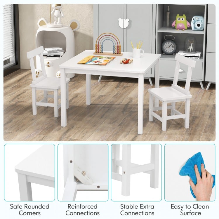 Wooden Kids Table and 2 Chairs Set with Anti-slip Foot Pads-White