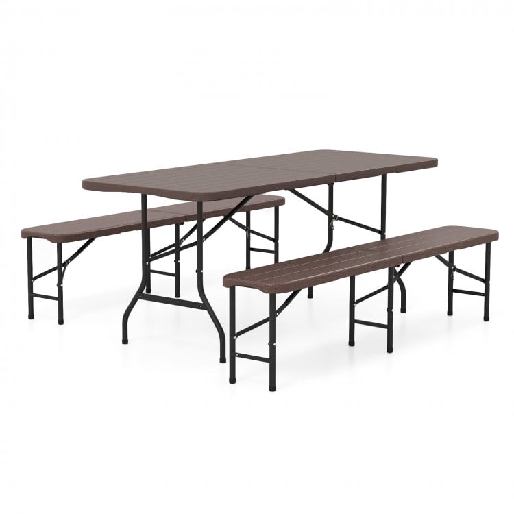 6 Feet Folding HDPE Bench with 1320 LBS Capacity and Handle Lock-Brown