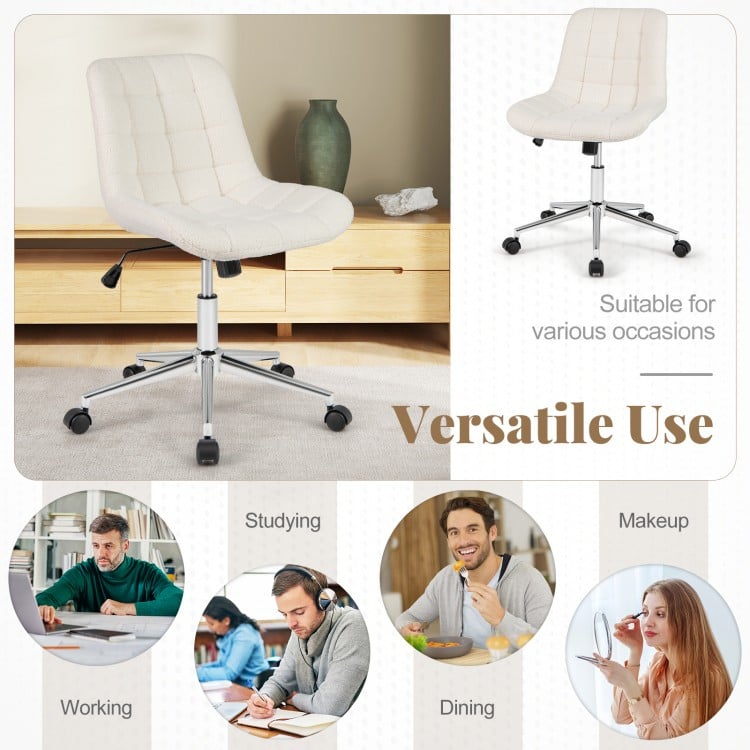 Teddy Fleece Armless Office Chair Makeup Vanity Chair-White