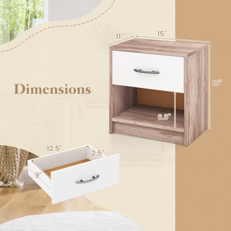 Bedside Table Nightstand with Drawer and Open Storage Shelf-Oak