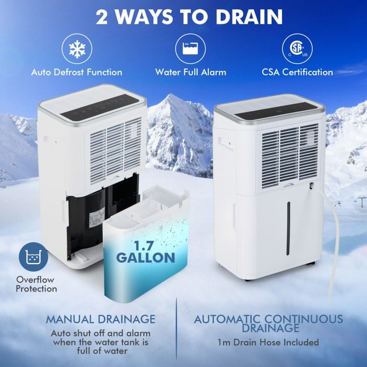60-Pint Dehumidifier for Home and Basements 4000 Sq. Ft with 3-Color Digital Display-White