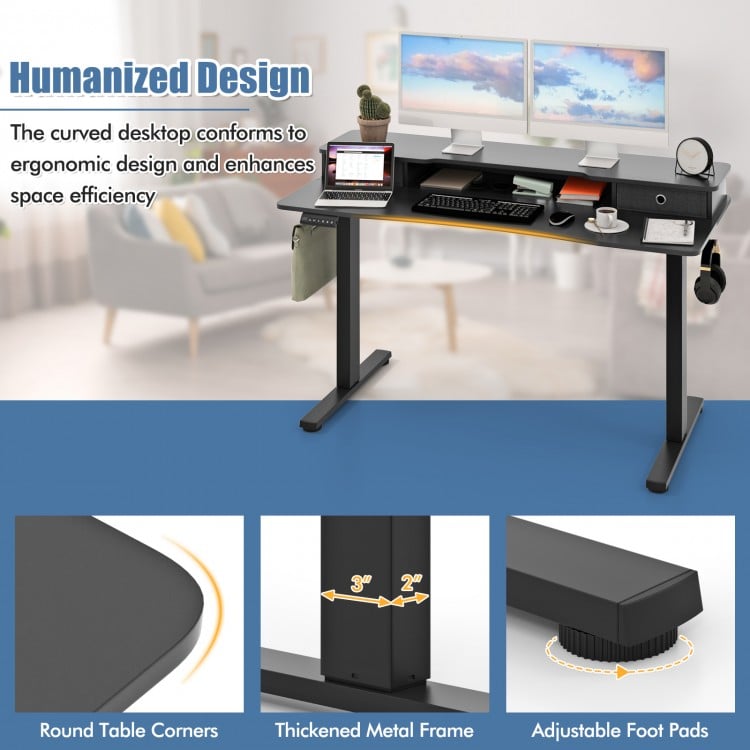 55 Inch x 24 Inch Height Adjustable Electric Standing Desk with 2 Drawers-Black