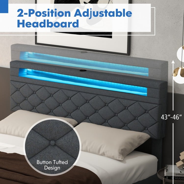 Full/Queen Size Bed Frame with Adjustable Storage Headboard and Wooden Slat Support-Queen Size