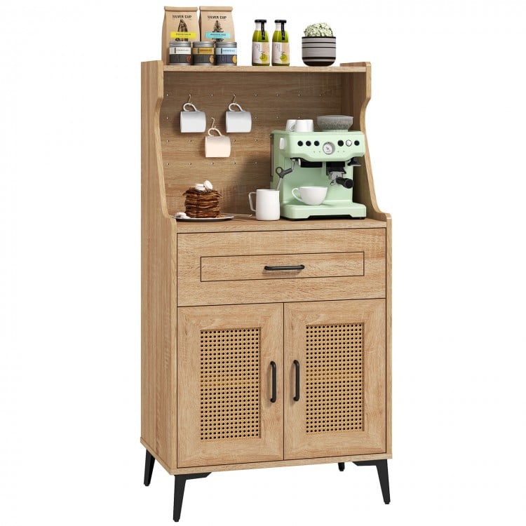 Coffee Bar Cabinet with Pegboard  Storage Drawer and Adjustable Shelf-Oak