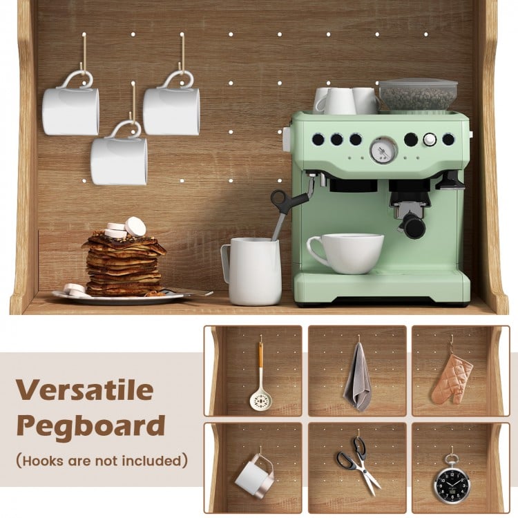 Coffee Bar Cabinet with Pegboard  Storage Drawer and Adjustable Shelf-Oak