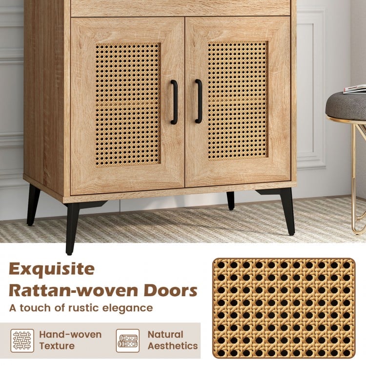 Coffee Bar Cabinet with Pegboard  Storage Drawer and Adjustable Shelf-Oak