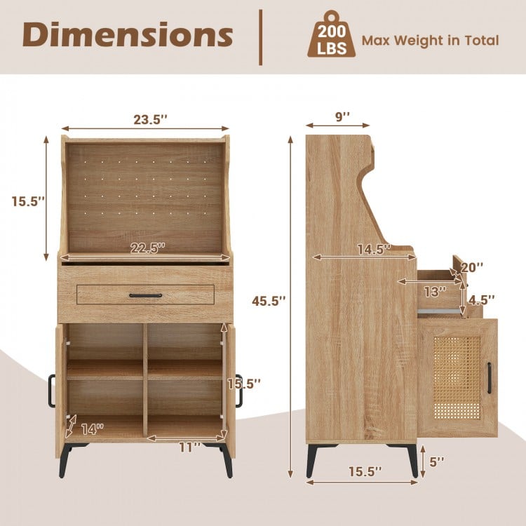 Coffee Bar Cabinet with Pegboard  Storage Drawer and Adjustable Shelf-Oak