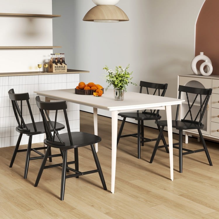 Farmhouse Kitchen Dining Chair Set of 2 with Rubber Wood Frame-Black