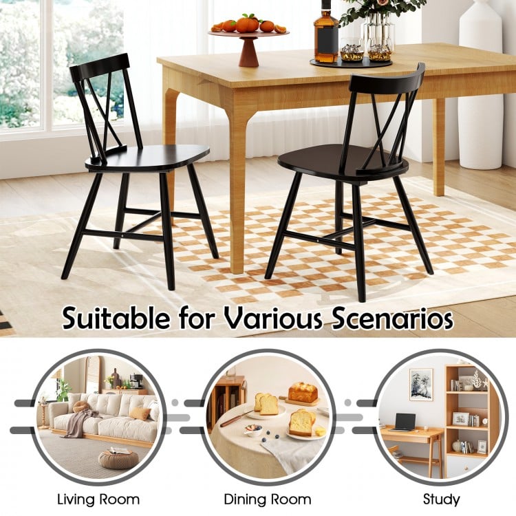 Farmhouse Kitchen Dining Chair Set of 2 with Rubber Wood Frame-Black