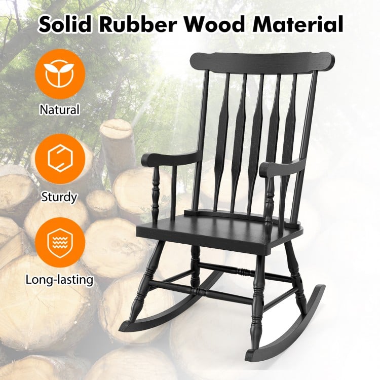 Solid Wood Porch Glossy Finish Rocking Chair-Black