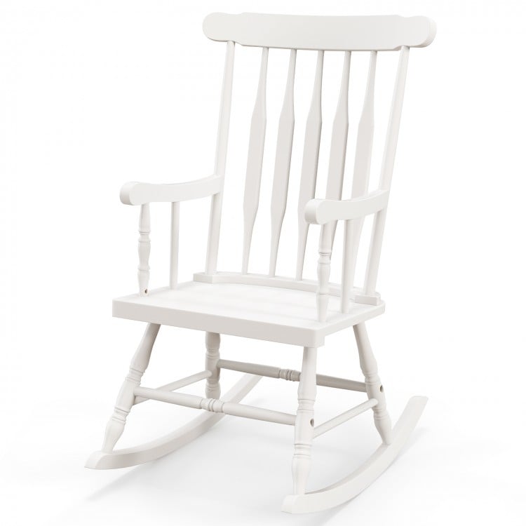 Solid Wood Porch Glossy Finish Rocking Chair-White