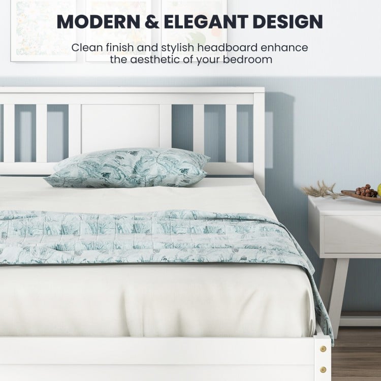Wooden Platform Bed with Headboard and Wood Slat Support White-Twin Size