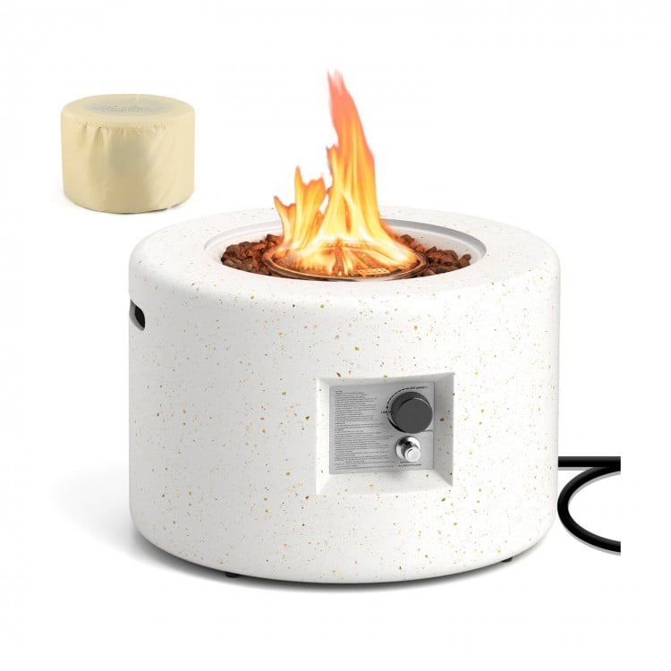 Round Terrazzo Propane Gas Fire Pit Protective PVC Cover, Lava Rocks Included