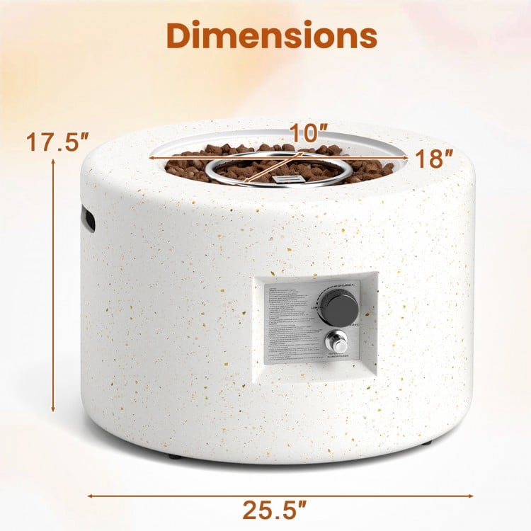 Round Terrazzo Propane Gas Fire Pit Protective PVC Cover, Lava Rocks Included