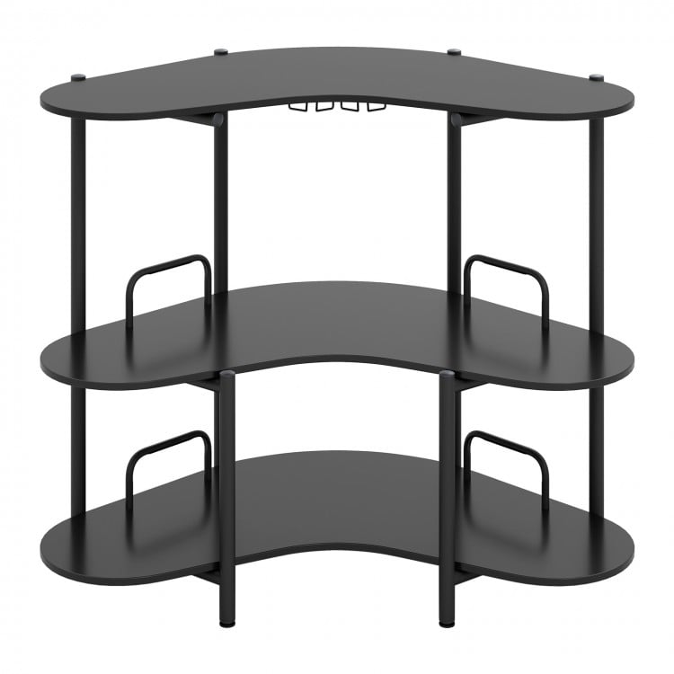 3-Tier Liquor Bar Table with Stemware Racks and Storage Shelves-Black