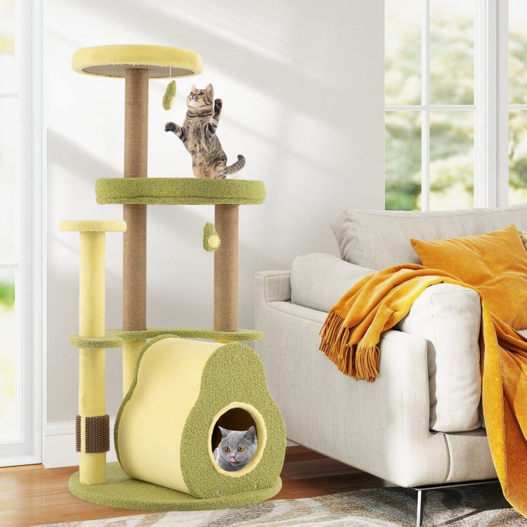 Freestanding Multi-level Avocado Cat Tower with Private Condo-Green
