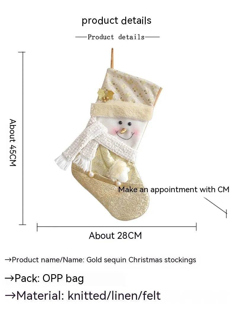 Santa Snowman Gold Christmas Stockings Pendant Candy Bag 