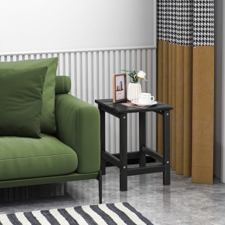 Set of 2 14 Inch Square Weather-Resistant Adirondack Side Table-Black