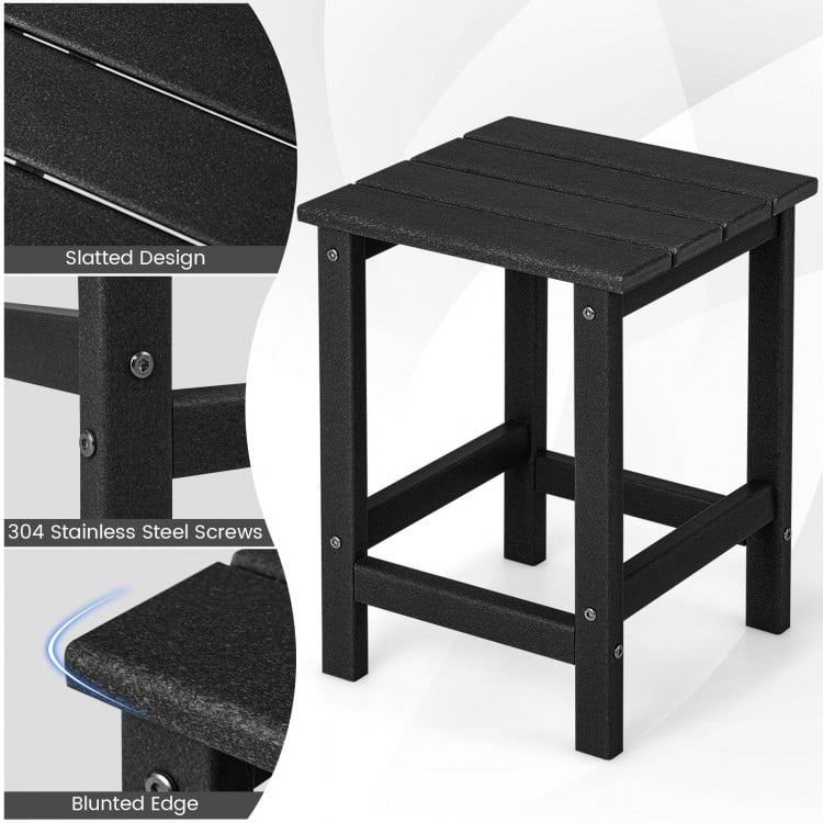 Set of 2 14 Inch Square Weather-Resistant Adirondack Side Table-Black