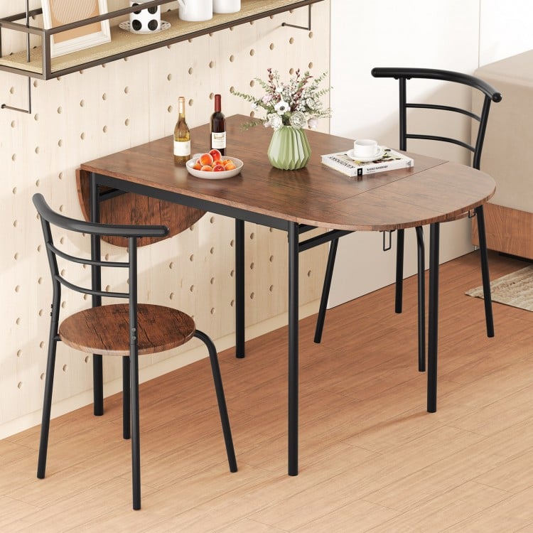 3 Pieces Dining Set with 2 Chairs and Modern Kitchen Table for Small Space-Brown