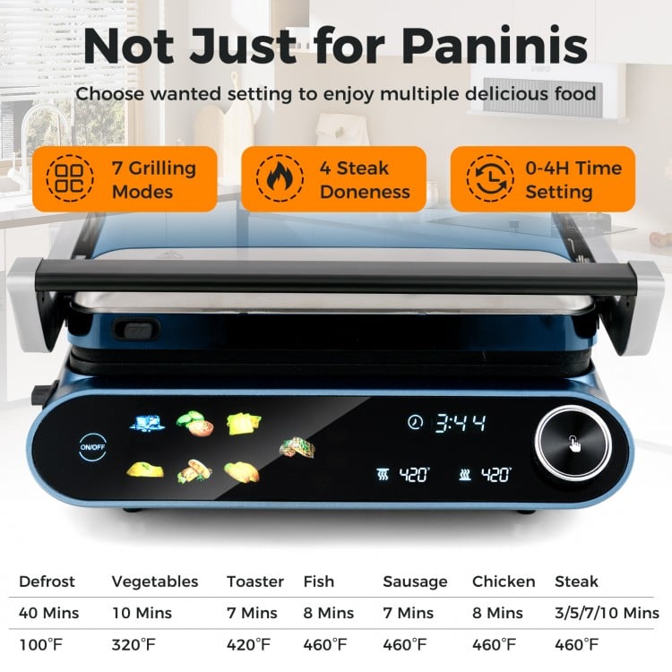 1200W Panini Press Grill with LED Display and 7 Grilling Modes
