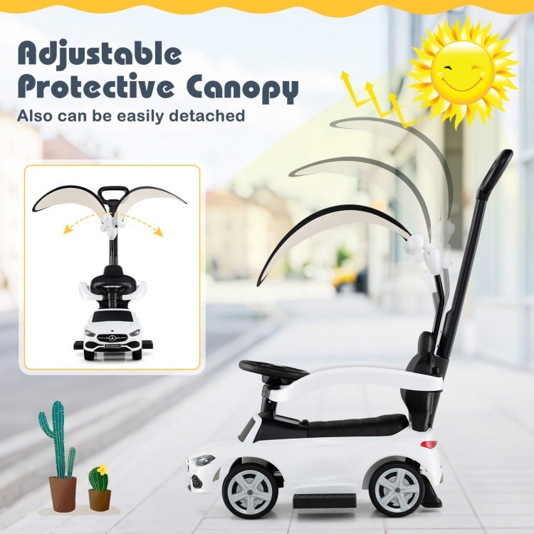 3-in-1 Ride on Push Car Mercedes-Benz Licensed Sliding Car with Canopy-White