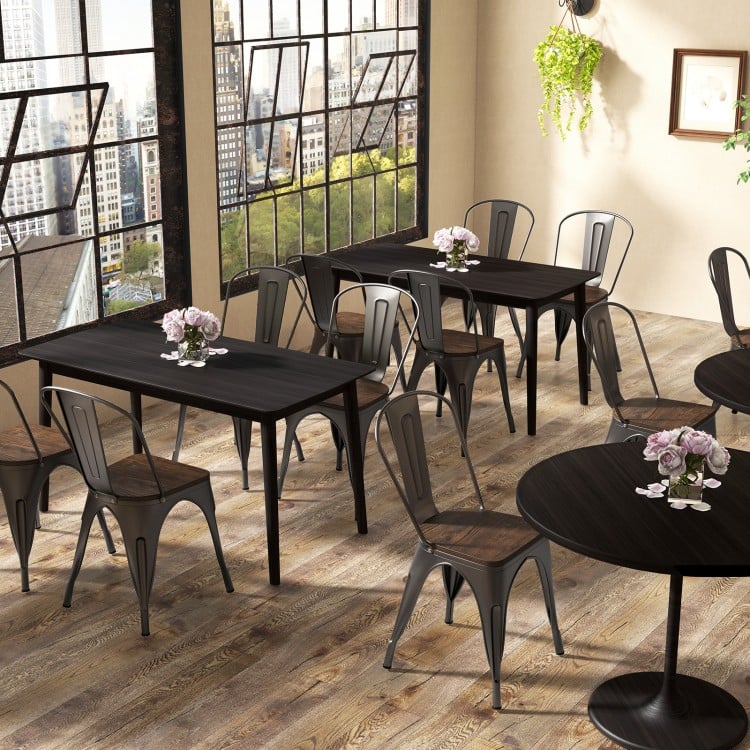 Metal Dining Chairs Set of 4 Tolix Style Stackable Kitchen Chairs with Wood Seat-Gun