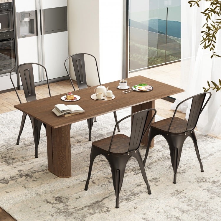Metal Dining Chairs Set of 4 Tolix Style Stackable Kitchen Chairs with Wood Seat-Gun