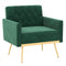 Modern Velvet Accent Chair with Button Tufted Back Golden Metal Legs and Adjustable Foot Pads-Turquoise